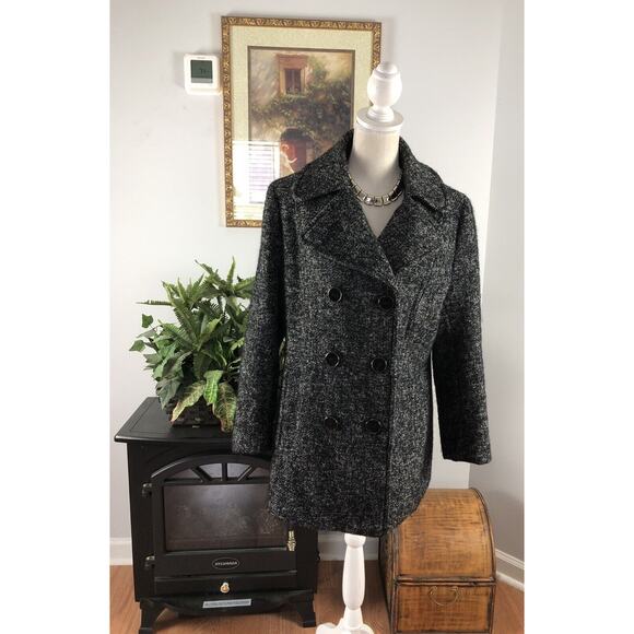 Kenneth Cole Wool Blend Peacoat Jacker Small White Black Speckled Double Bre - Picture 2 of 11